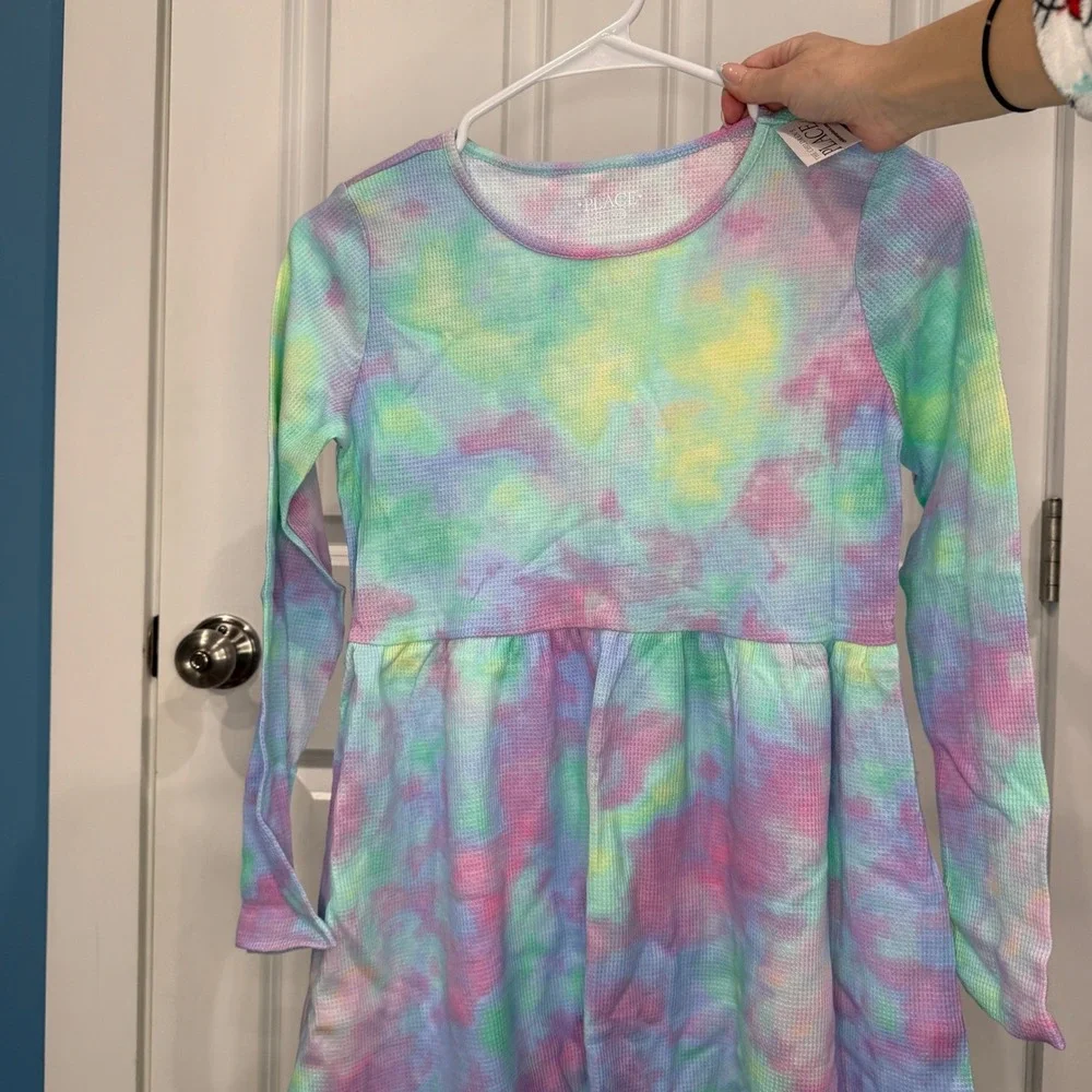 The Childrens Place Girls Tie Dye Waffle Knit Long Sleeve Dress Size L 10/12 - Picture 5 of 6